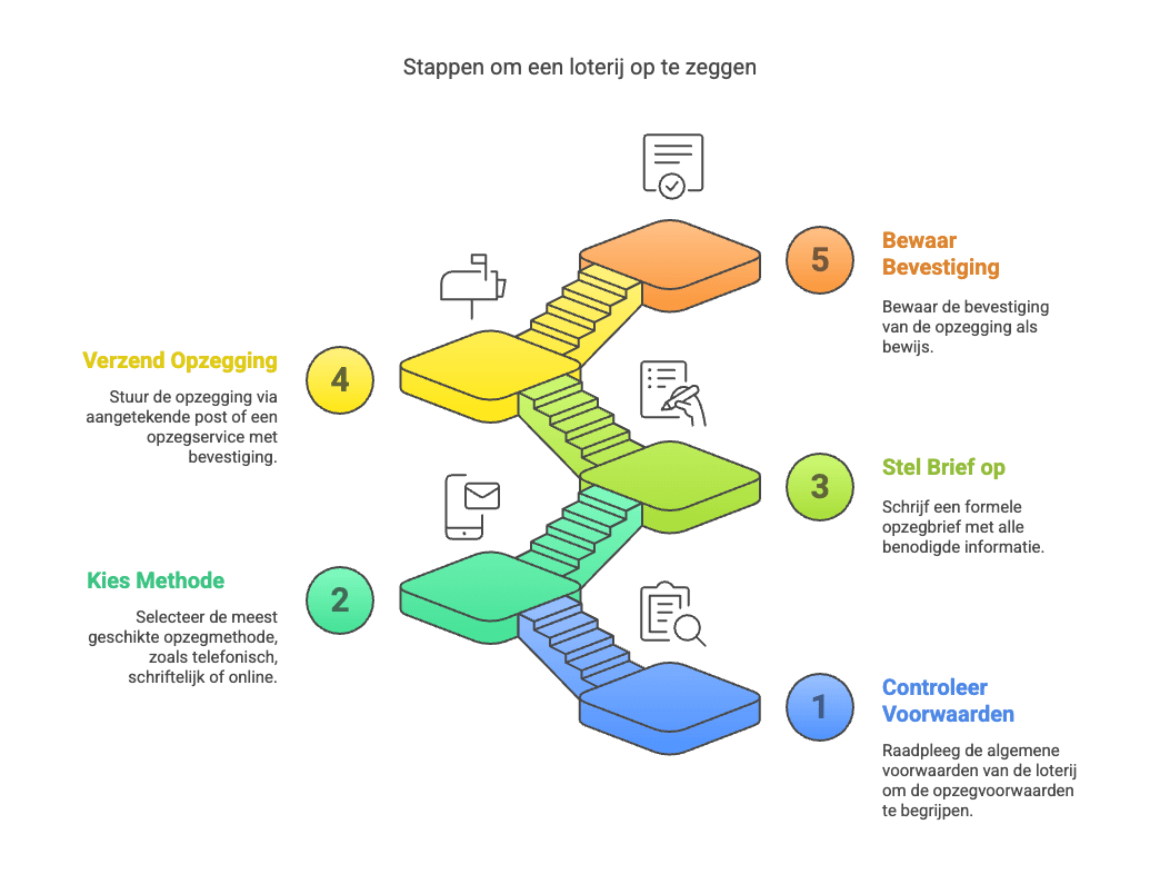 Infographic met stappen om een loterijabonnement op te zeggen
